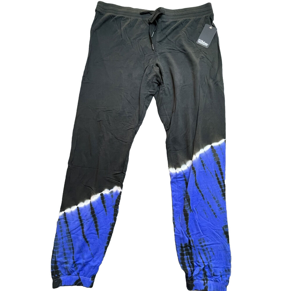 PJ Salvage Pants Womens Large Black Blue Tie Dye Lounge‎ Cozy Drawstring